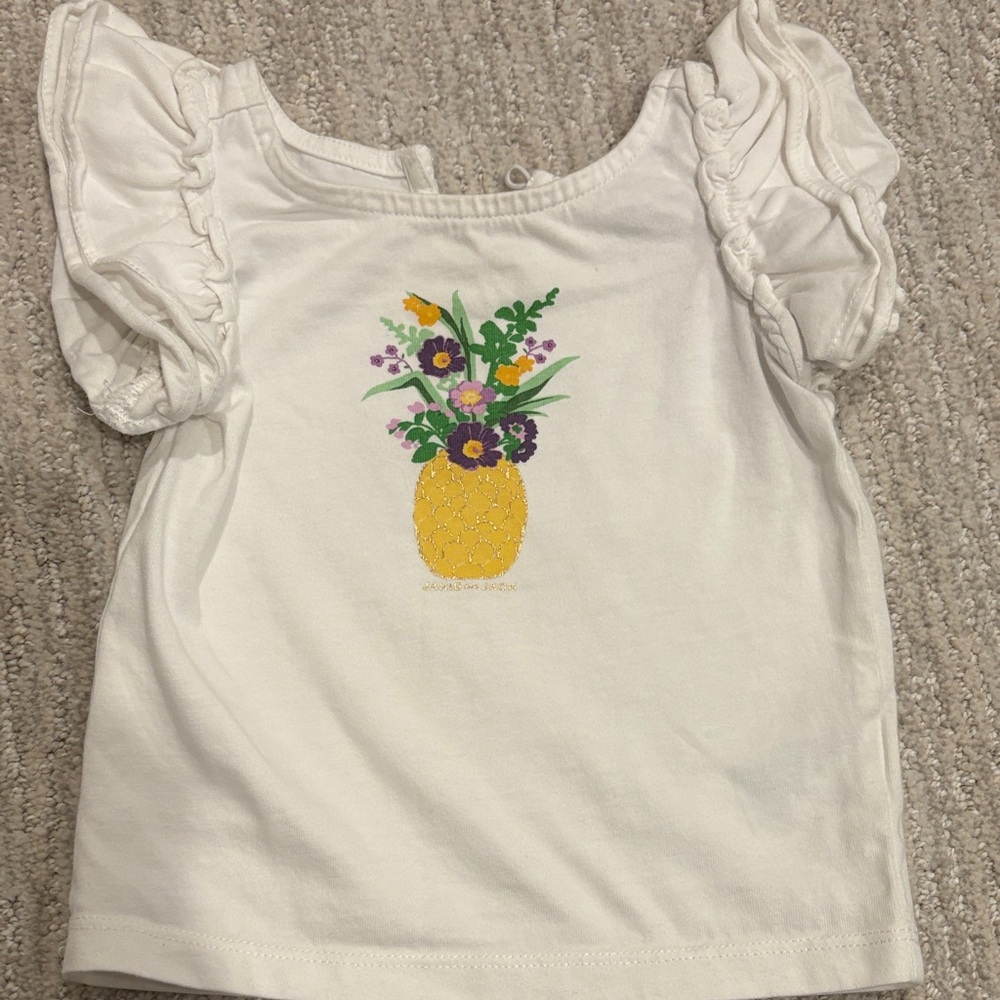 Janie and Jack White Ruffle Sleeve Floral Pineapple Tee